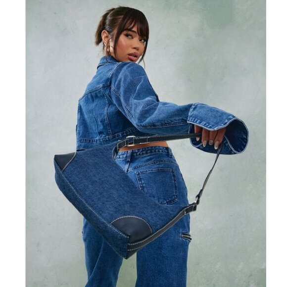 NWT - PrettyLittleThing Cuff Detail Cropped Denim Jacket, Mid wash – UK 8 / US 4 - Picture 2 of 15